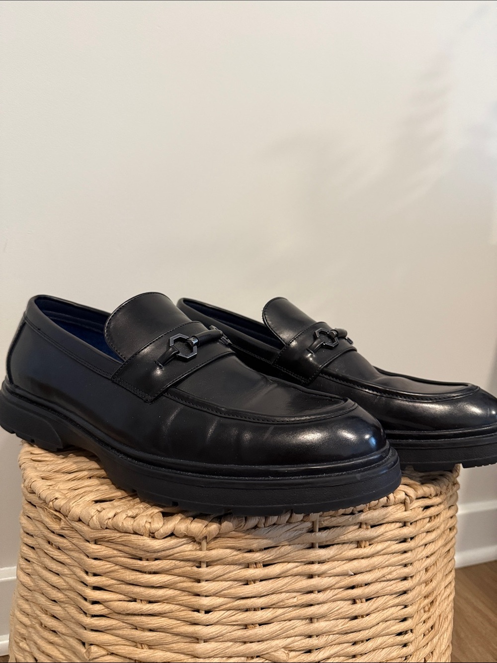 Dockers Black Leather Slip-On Loafers with Bit Detail